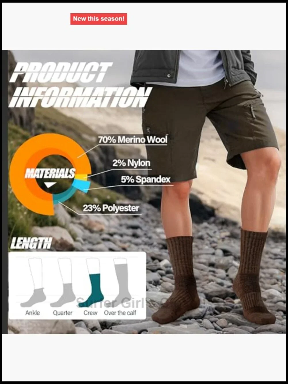 Unisex Merino Wool Hiking Socks 5 Pairs Thermal Thick Cushion Crew